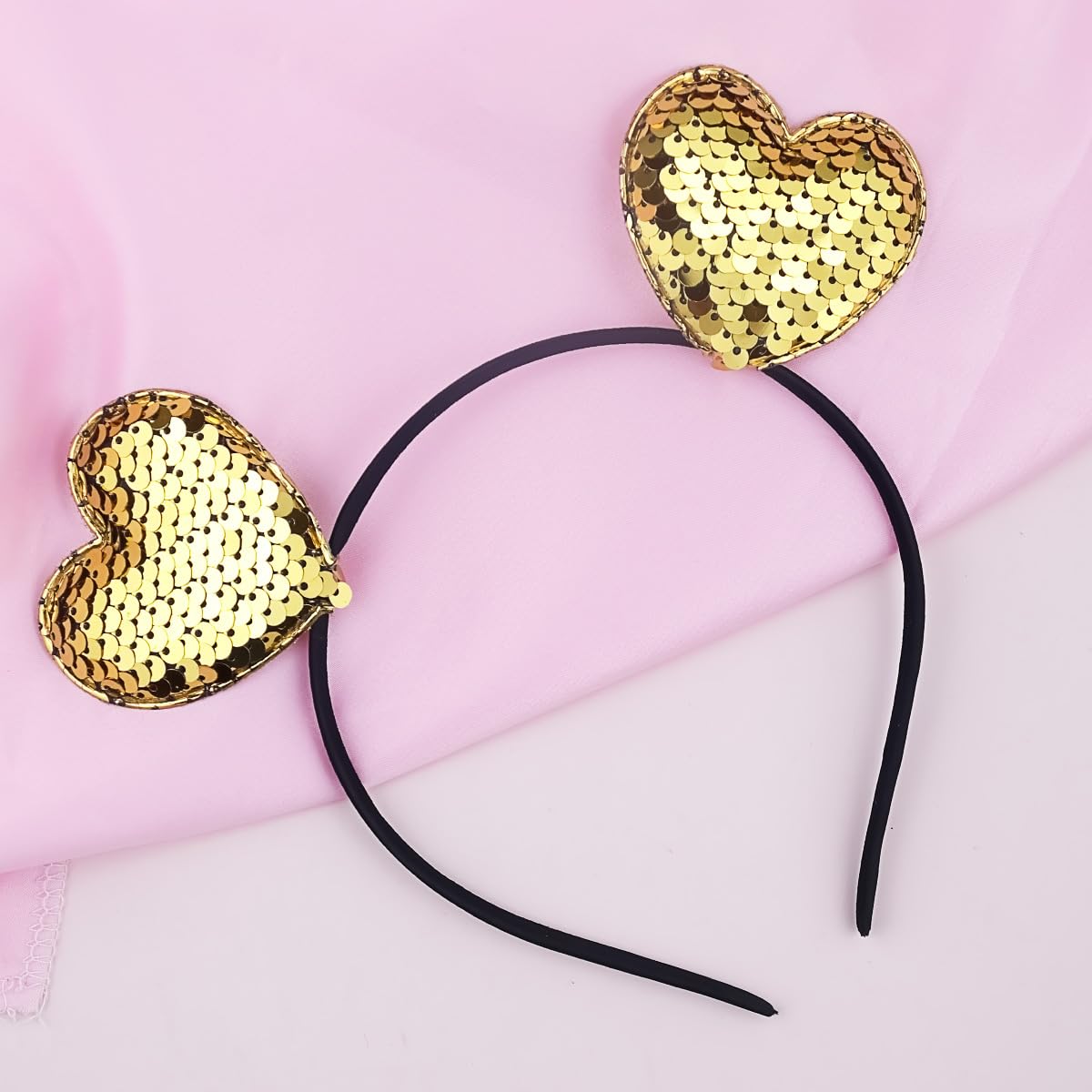 Valentine's Day Heart Headband Glitter Hair Hoop Yellow Love Sequins Hair Accessories Headdress For Women Girls Kids Valentine's Day Anniversary New Year Wedding Birthday Party