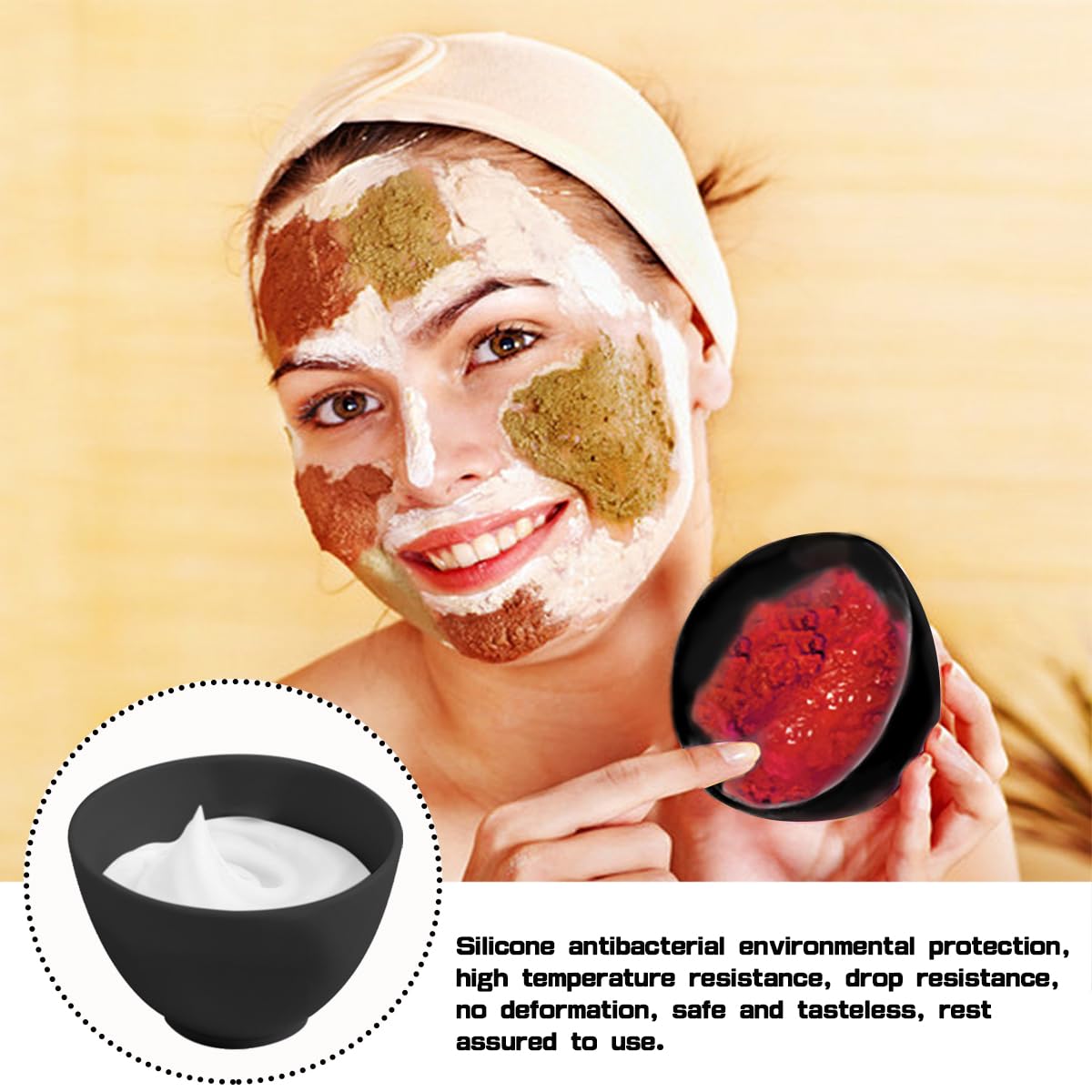 4 Inch Diy Silicone Facial Mask Mixing Bowl, 4 PCS Home Use Microwavable Silicone Facial Mud Bowl for Facial Mask, Mud Mask and Other Skincare Products, Cosmetic Beauty Tool for Home Salon(BLACK)