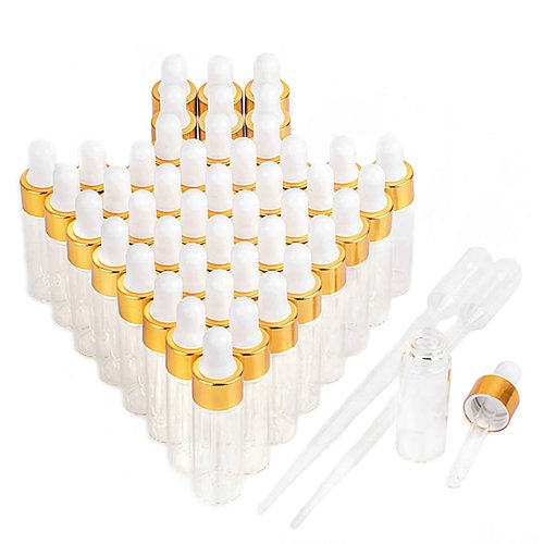 Easeen Sample Dropper Bottles, Mini Dropper Bottles with 2 Pcs Plastic Droppers for Traveling Essential Oils DIY Cosmetic Liquid Sample Perfume (Gold, 5ML)