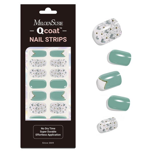 MelodySusie Qcoat Fully Cured Gel Nail Strips (Mint) - UV Free Nail Polish Strips, Salon-Quality, Long Lasting Gel Nail Stickers, Includes 22 Nail Wraps, 2 Prep Pad, Nail File & Wooden Stick