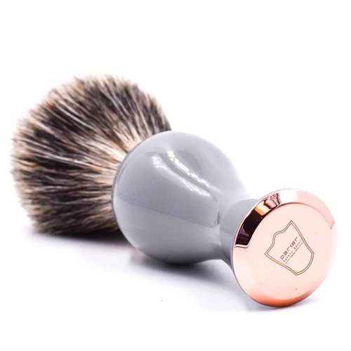 Parker 3-Band Pure Badger Shave Brush with Stand - Extra Dense Bristles - Deluxe Gray and Rose Gold Handle -Shaving Brush for Men & Women