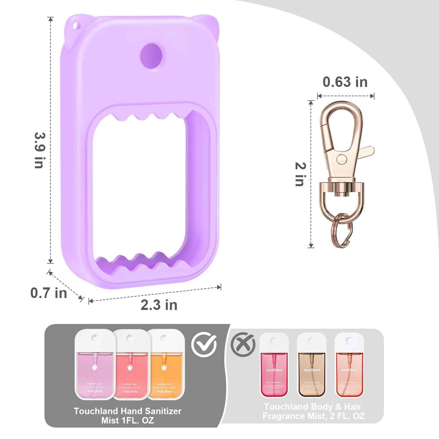 taessv 3Pcs Hand Sanitizer Spray Case for Touchland Silicone Touchland Case Keychain Cute Hand Sanitizer Spray Holder Compatible with Touchland Power Mist Gentle Mist Glow Mist (Pink & Purple & Blue)