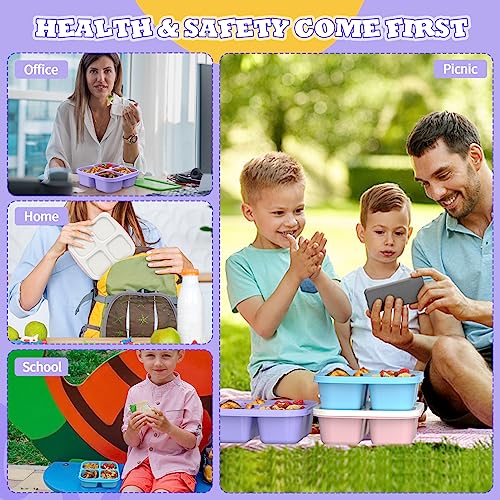 RGNEIN Bento Lunch Box for Kids (4 Pack) - 4-Compartment Salad Container for Lunch, Reusable BPA-Free Food Prep Containers, Snack Container for School, Work, and Travel (White Lid)