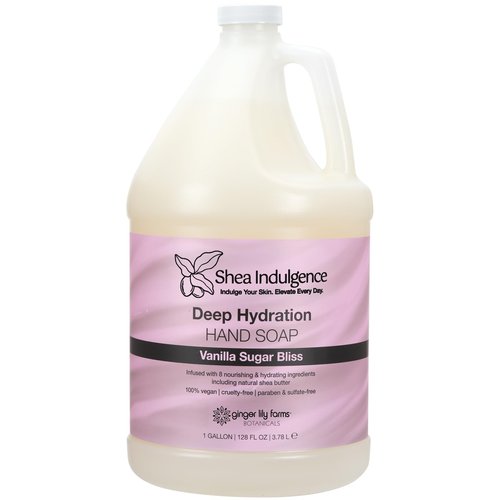 Ginger Lily Farms Botanicals Shea Indulgence Deep Hydration Liquid Hand Soap Refill, 100% Vegan & Cruelty-Free, Vanilla Sugar Bliss Scent, 1 Gallon (128 fl oz)