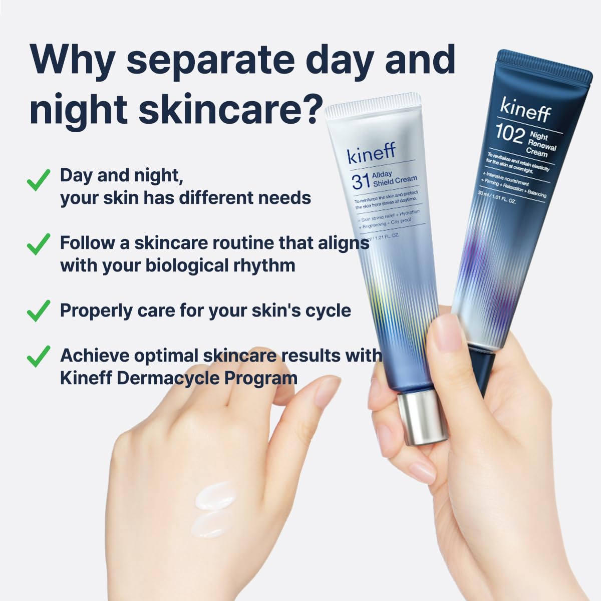 Kineff Dermacycle Program All-day & Night 2-Pack Cream for Face, 31 All-Day Shield Cream & 102 Night Renewal Cream, Centella Asiatica and Niacinamide, Korean Skincare