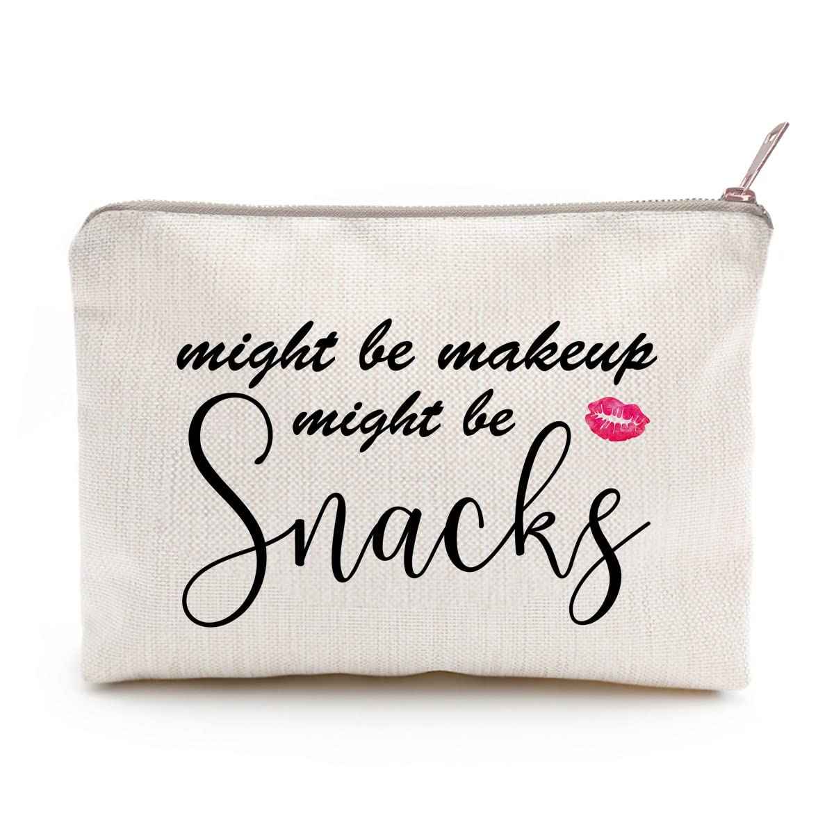 Might Be Makeup Might Be Snacks Linen Zippered Makeup Bag Change Pouch Cosmetic Bag Storage Makeup Organizer Bath And Beauty Bag Purse Carry All