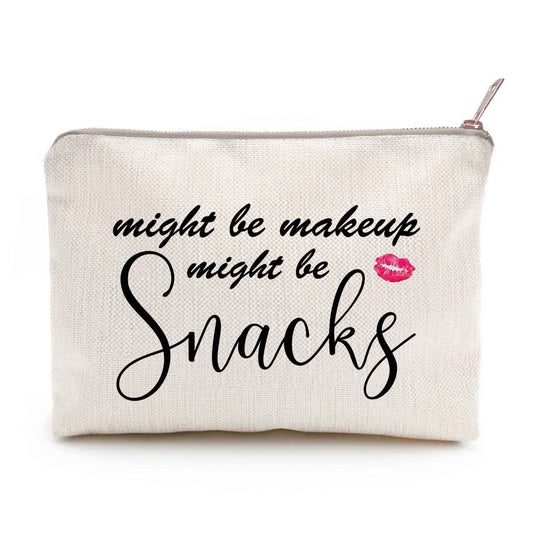 Might Be Makeup Might Be Snacks Linen Zippered Makeup Bag Change Pouch Cosmetic Bag Storage Makeup Organizer Bath And Beauty Bag Purse Carry All