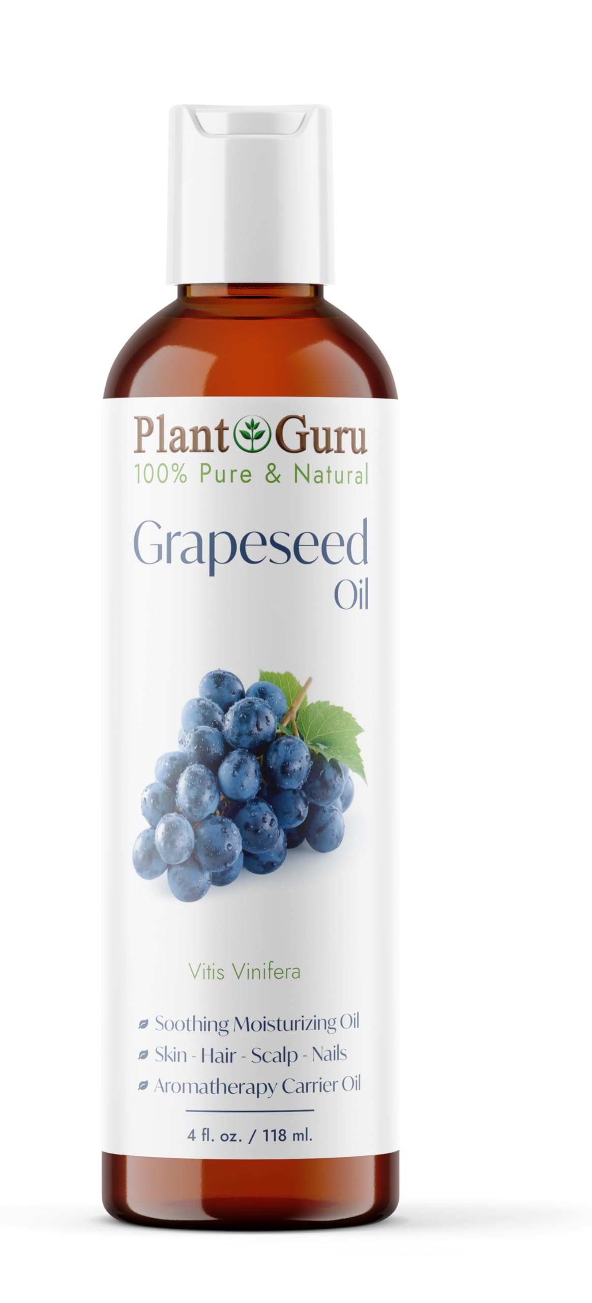 Grapeseed Oil 4 oz. Cold Pressed 100% Pure Natural Carrier for Skin, Body, Face, and Hair Growth Moisturizer. Great for Creams, Lotions, Lip balm and Soap Making.