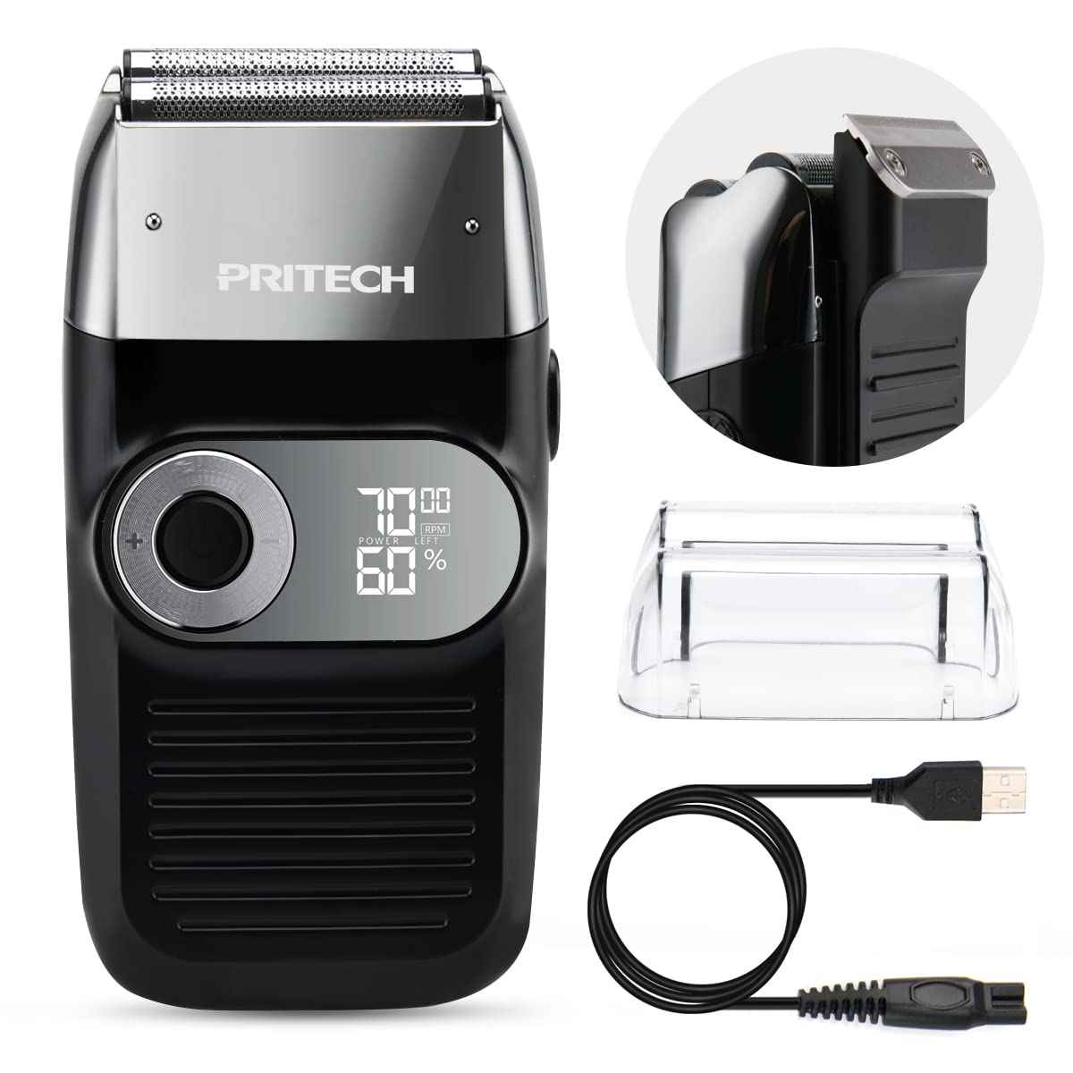 PRITECH Foil and Bald Shavers 2 in 1 Electric Shaver for Men Foil Blade and PopupTrimmer with Rechargeable 3 Adjustable Speeds Men's Shaver (Black Silver)