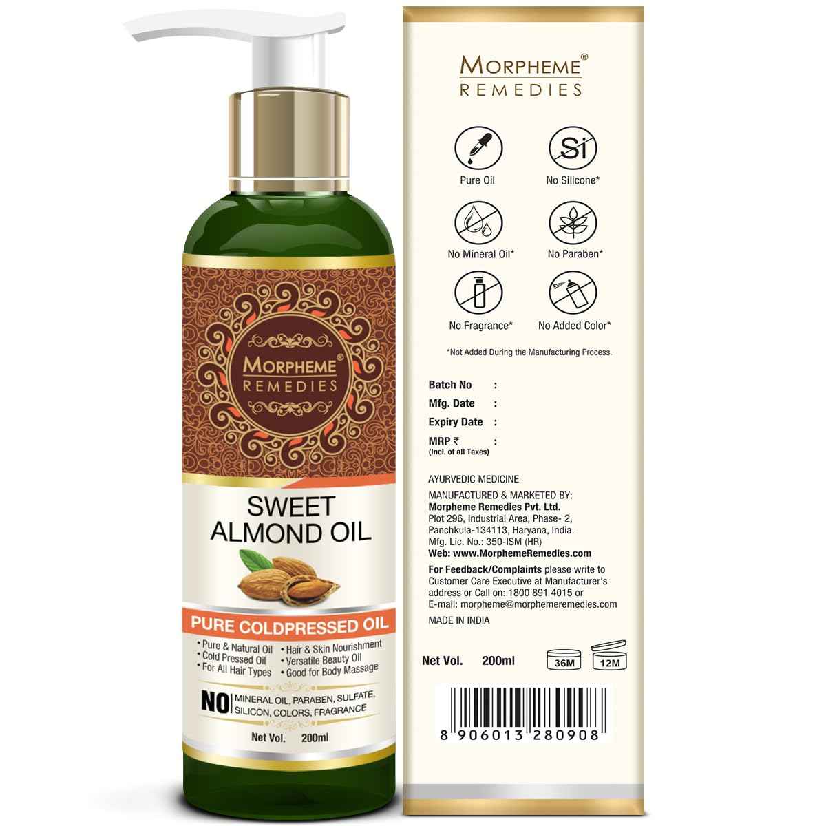 Morpheme Remedies Pure Sweet Almond Coldpressed Oil For Hair And Skin 200ml