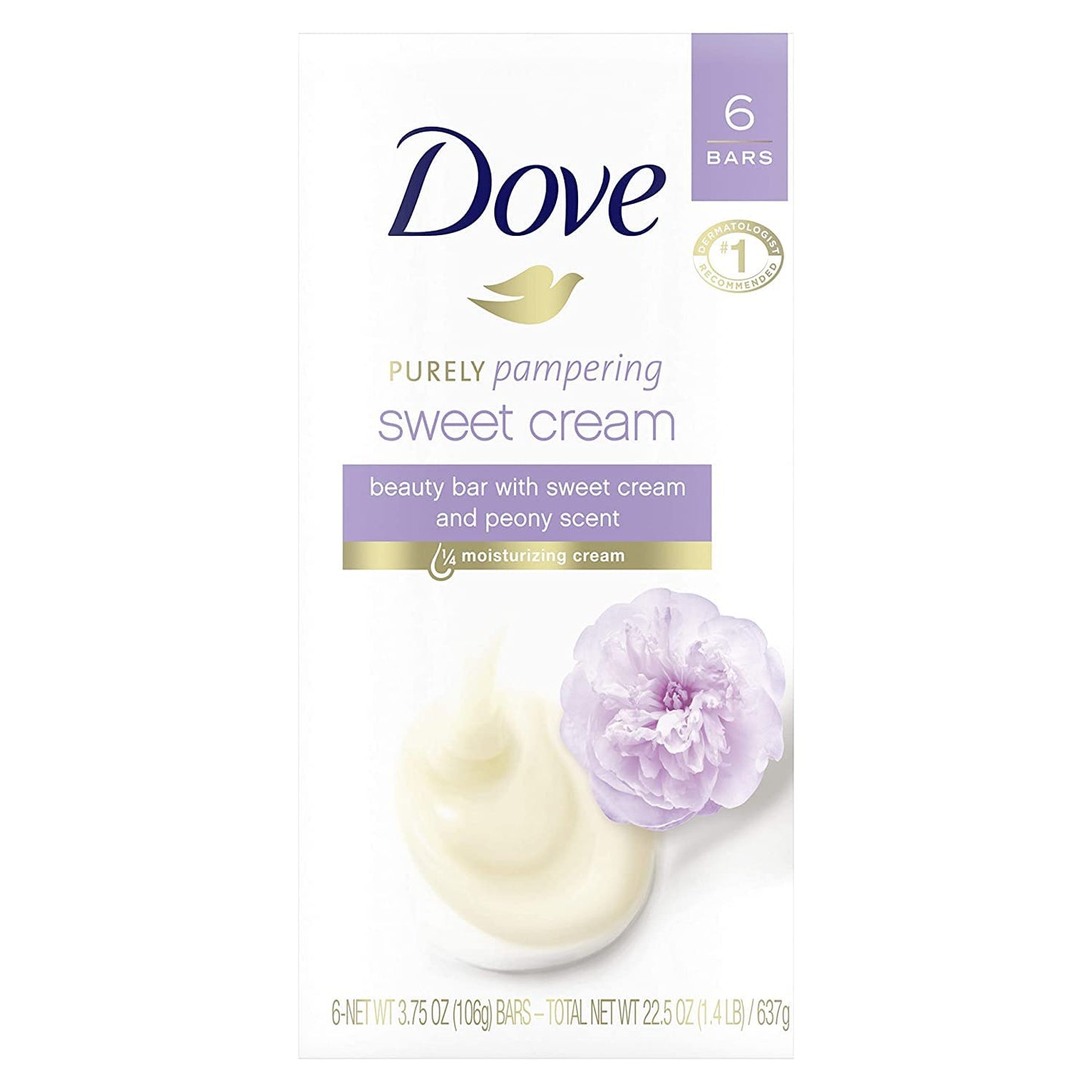 Dove Purely Pampering Beauty Bar, Sweet Cream & Peony, 4 oz bars, 6 ea (Pack of 4)