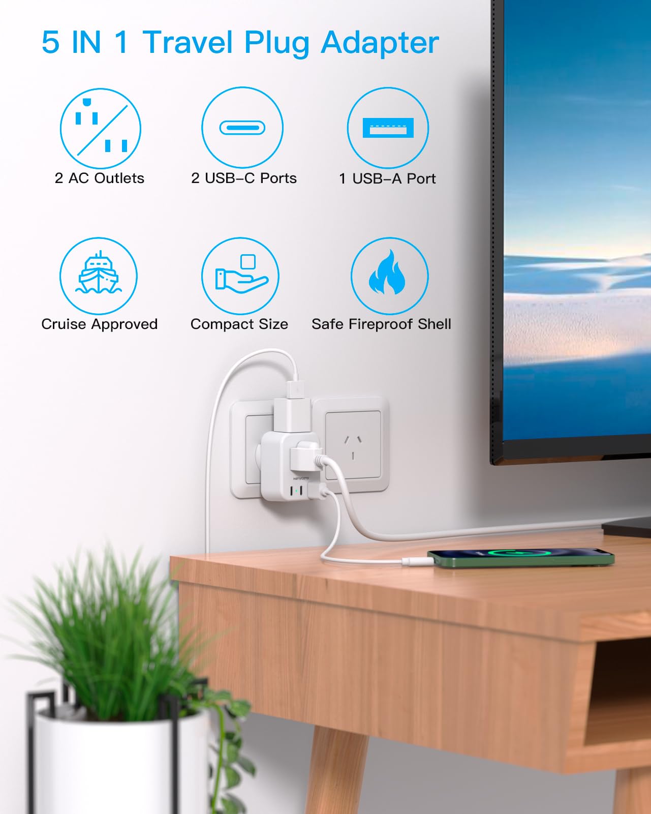 US to Australia New Zealand Power Plug Adapter, Australia Travel Adapter with 2 Outlets 3 USB Ports(2 USB C), Type I Plug Adapter for USA to Australian AU China Argentina Fiji, 2 Pack