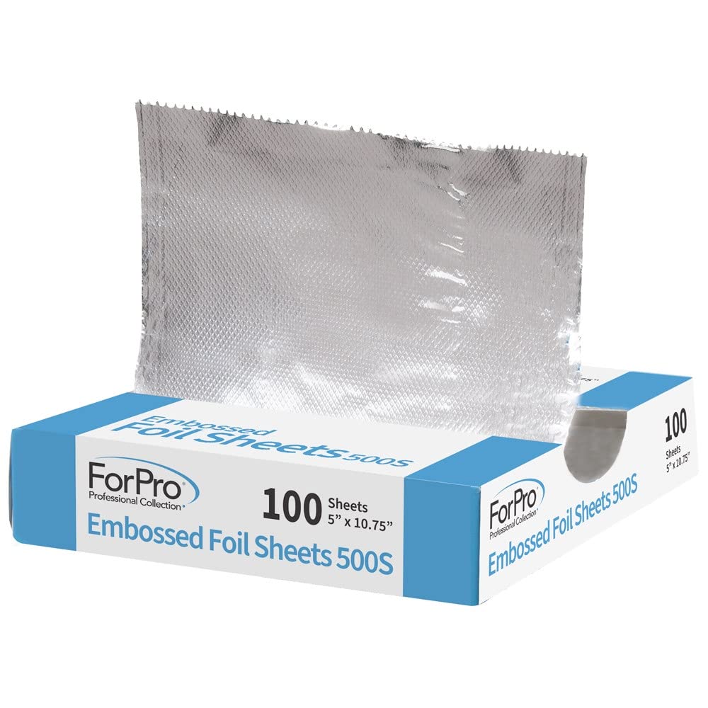 ForPro Professional Collection Embossed Foil Sheets 500S, Aluminum Foil, Pop-Up Dispenser, for Hair Color Application and Highlighting Services, Food Safe, 5" W x 10.75" L, 100-Count