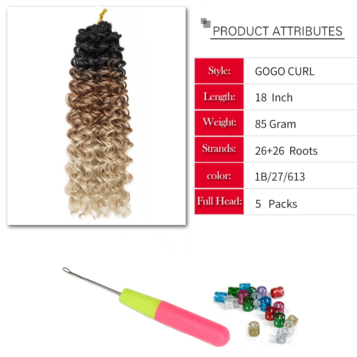 GoGo Curl Crochet hair 18inch Water Wave Crochet hair Ombre Synthetic Bohemian Crochet Braid Deep Wave Braiding hair Extensions (OT27613, 18inch)