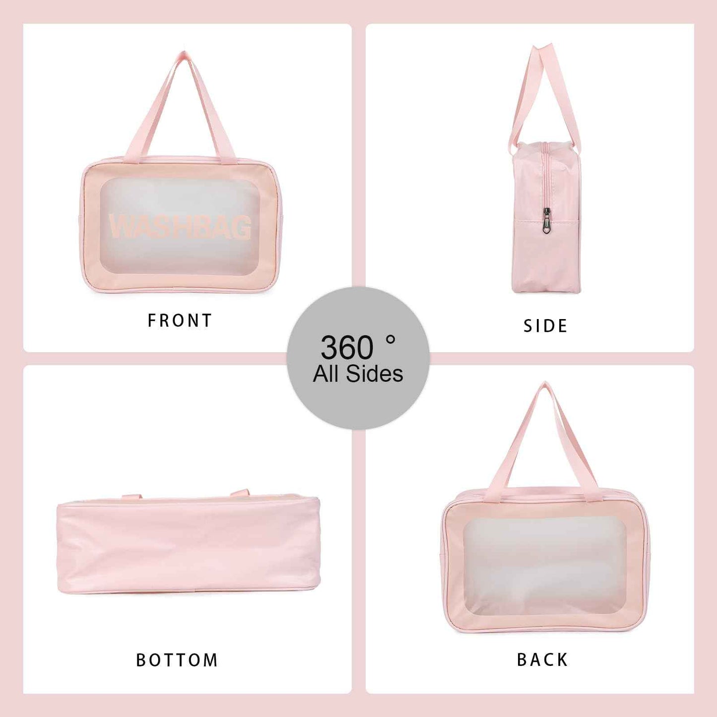 Gladdon Clear Travel Toiletry Bags for Women Clear Purse Bathroom Shower Pouches Makeup Bag Set of 4 Washbags Pink