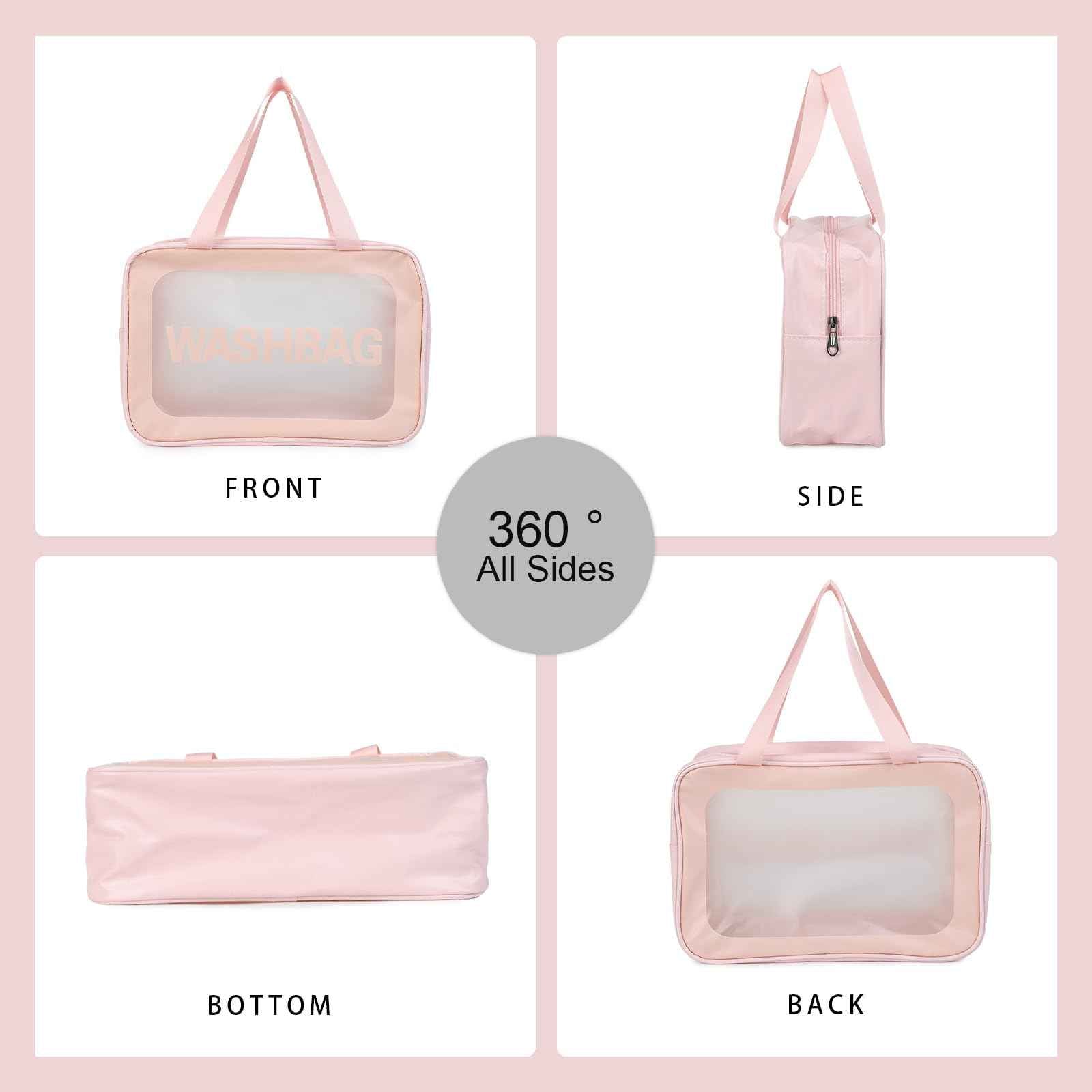 Gladdon Clear Travel Toiletry Bags for Women Clear Purse Bathroom Shower Pouches Makeup Bag Set of 4 Washbags Pink