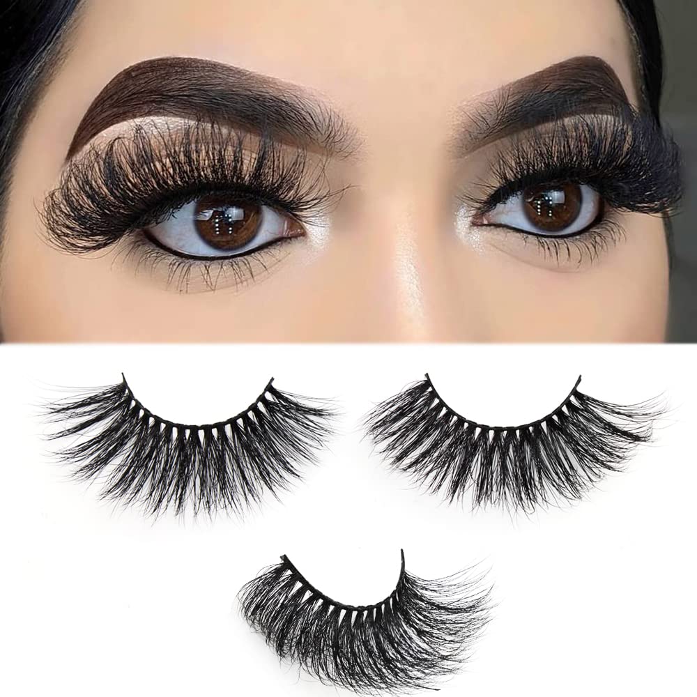 Kisslily 5 Pairs 25mm 3D Long Mink Lashes Pack Fluffy Mink Eyelashes Handmade Dramatic Thick Lash (6D-08)