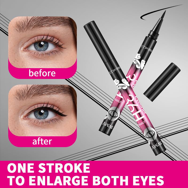 12 Pcs Black Liquid Eyeliner Pen, Waterproof & Long-Wearing