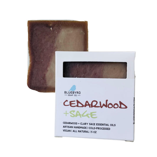 Bluebyrd Soap Co. Cedarwood + Wild Sage Bar Soap | 100% All Natural Essential Oil Soap Bar | USA Made Mens Organic Body Wash Bars | Vegan + Chemical Free (Cedarwood)