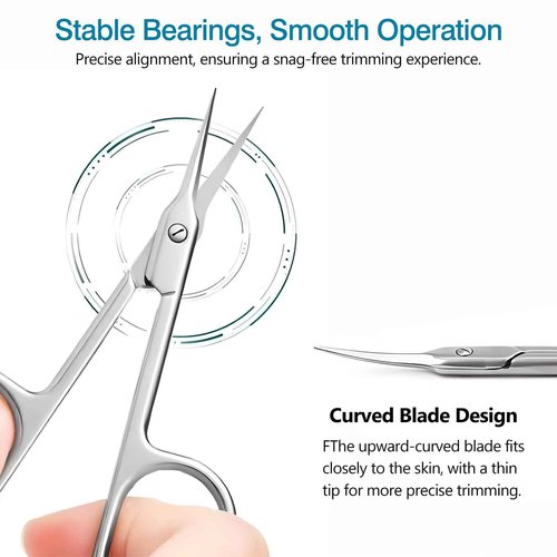 2 Pack Cuticle Scissors and Grooming Scissors Extra Fine for Manicure and Pedicure, Curved Blade Precise Pointed Tip Grooming Kit for Eyebrow, Eyelash, Trim Nail and Dry Skin