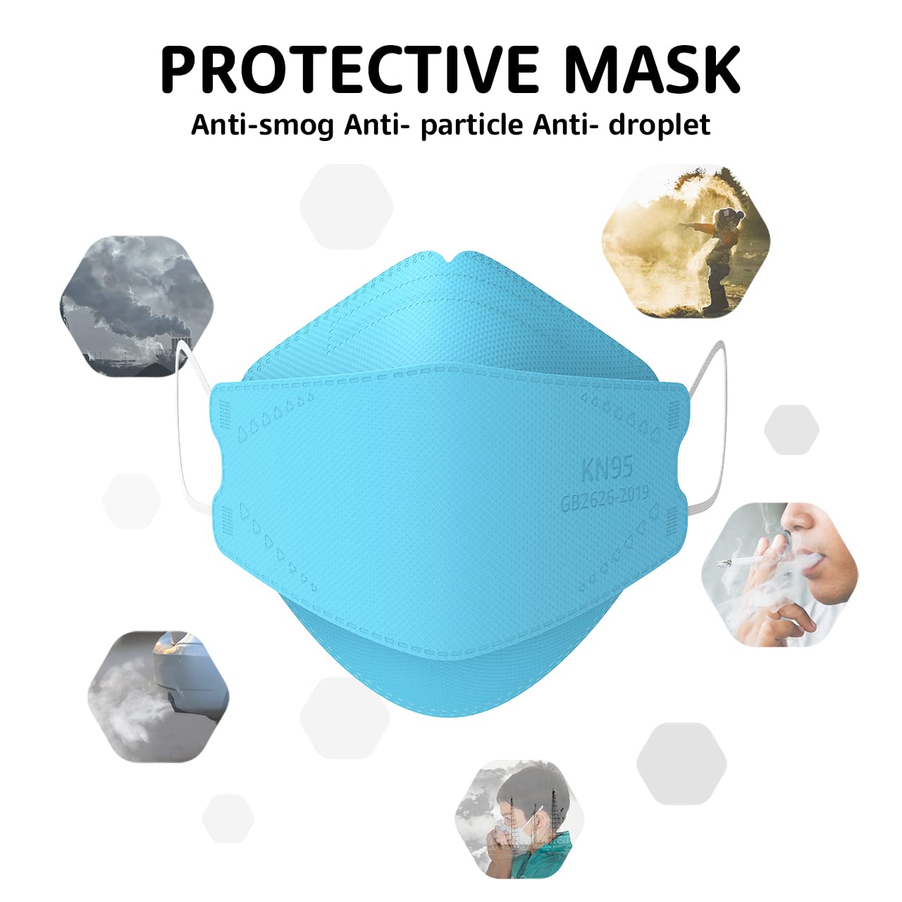 LEVENIS KN95 Face Masks 50 Pack, Breathable Comfortable and Disposable KN95 Mask, Blue