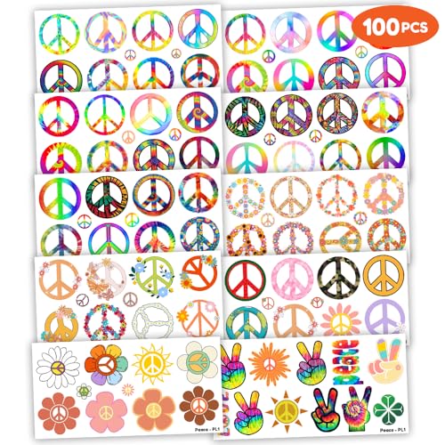 100 PCS Hippie Peace Tie Dye Temporary Tattoos