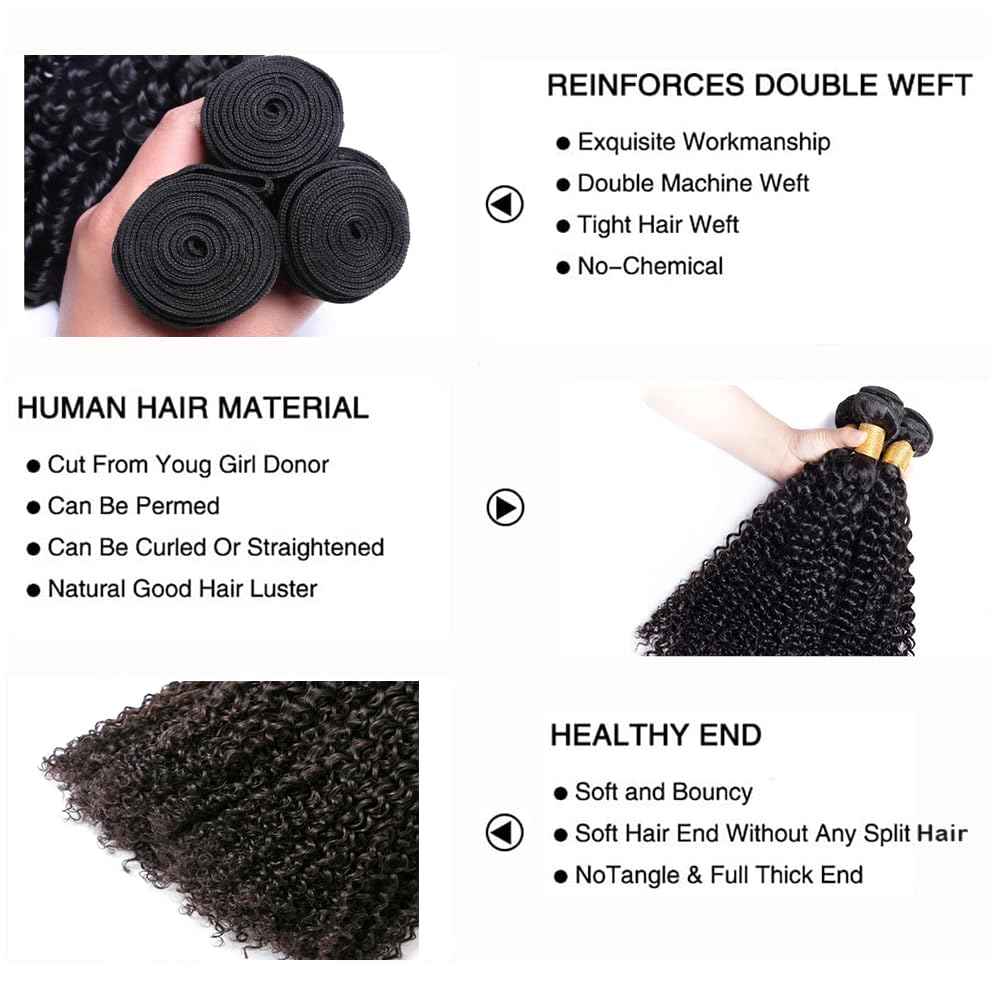 Kinky Curly Human Hair Bundles Afro Curly Bundles Human Hair Natural Black 12 14 16 Inch Quick Weave Unprocessed Remy Hair Extensions For Women Double Weft 300G