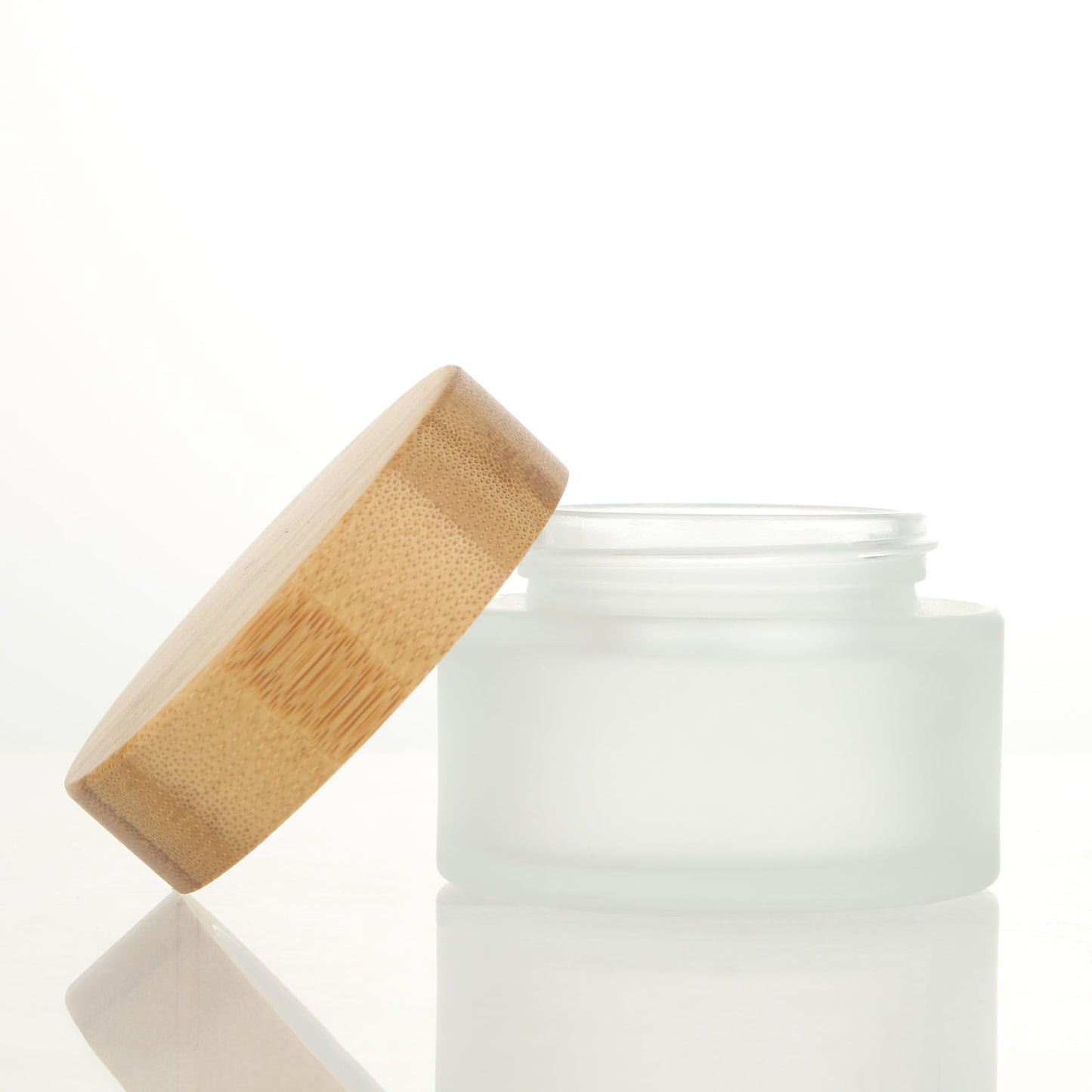 COSIDEA 6pcs Empty 1.7 OZ/50g Round Frosted Glass Jars with Bamboo lids, Bamboo Cream Jar Refillable Cosmetic Travel Containers for Lip Balm, Ointments, Lotion Packing