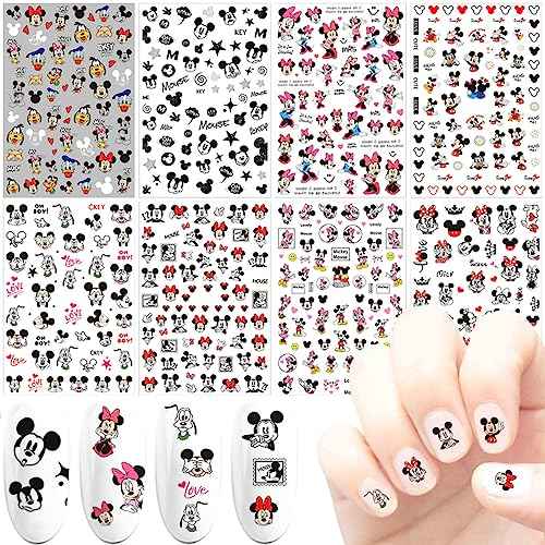 8pcs 3D Cute Nail Art Stickers Self Adhesive Nail Decals Cartoon Nails Art Supplies Designer Nails Stickers for Women Girls Kids Nail Decoration Cute Nail Design Party Gifts Manicure Decor