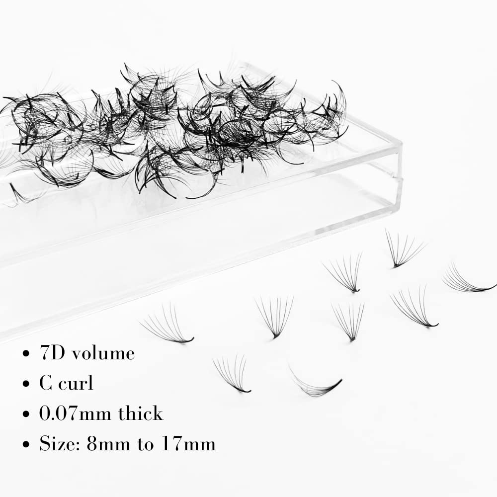 1000pcs 7D Premade Fans Eyelash Extensions - 7D Volume Eyelash Extensions C Curl - 1000 handmade fans - 0.7mm thick (12mm)