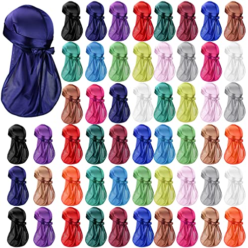 Tarpop 54 Pieces Silk Durags for Men Women 18 Colors Wide Strap Satin Durag Cap for 360 Waves Breathable Doo Rags for Hair Waves Fitness Cycling Hiking Camping Running Colorful