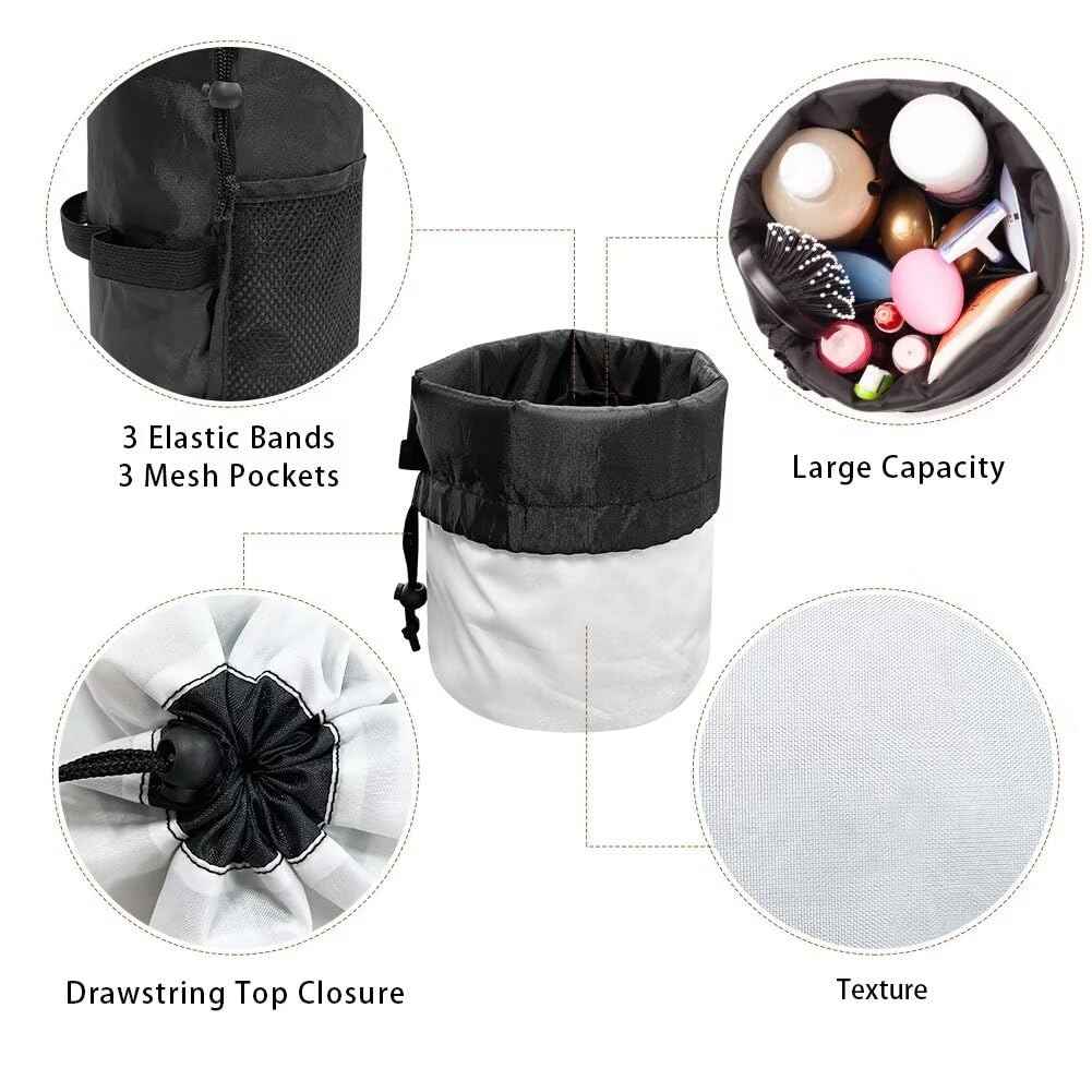 Poceacles Sea Turtle Flower Blue Makeup Bag for Women, Foldable Portable Storage Bag Drawstring Cosmetic Bags Barrel Toiletry Case Organizer Travel Accessories Bag