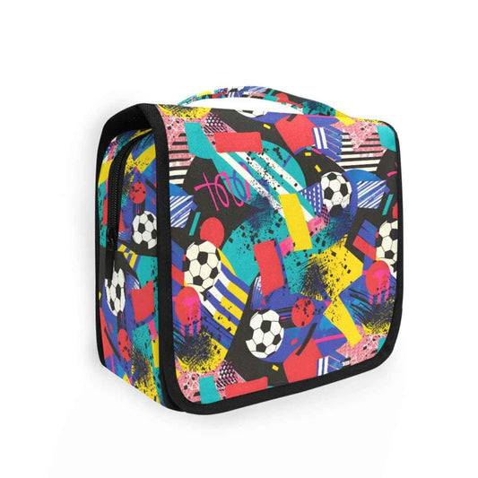 Hanging Travel Toiletry Bag Kit Boys Makeup Case Cosmetics Organizer for Men Women (Inspired Soccer Bright Colors)