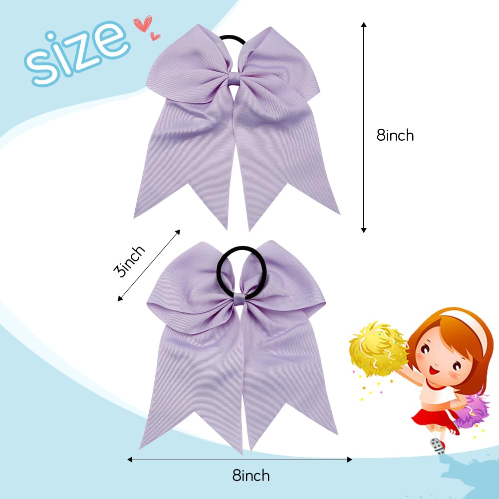 Large Cheer Bows for Cheerleaders Light Purple Hair Bows for Girls Softball Hair Bows Teen Girls College Sports Elastic Ponytail Holder School Cheerleading Hair Accessories 8 Inch Bows for Girls 2 Pcs