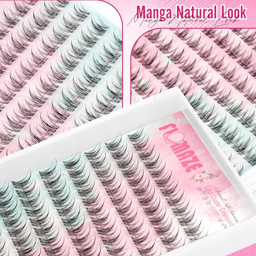 Manga Lash Clusters Kit - 144pcs Wispy Anime Lashes with Invisible Band