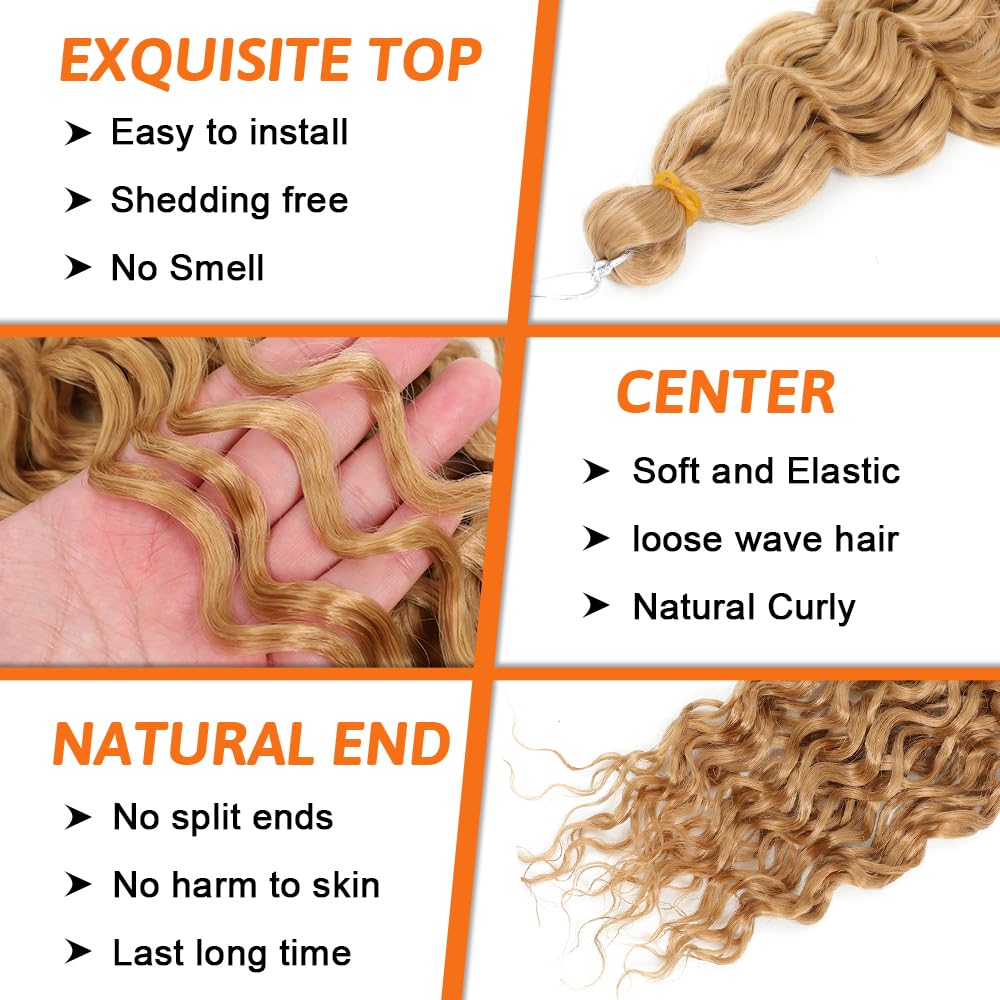 Deep Wave Crochet Hair 30 Inch Long Curly Braiding Hair for Boho Braids Ocean Wave Braiding Hair for Women (30 Inch 1 Pack 4#)