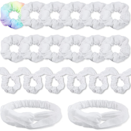 IVARYSS White Scrunchies for Tie Dye, DIY Cotton Bow Scrunchies, Headbands, 3 Kinds of Party Activities Hair Accessories for Girls and Women, 20 Pieces