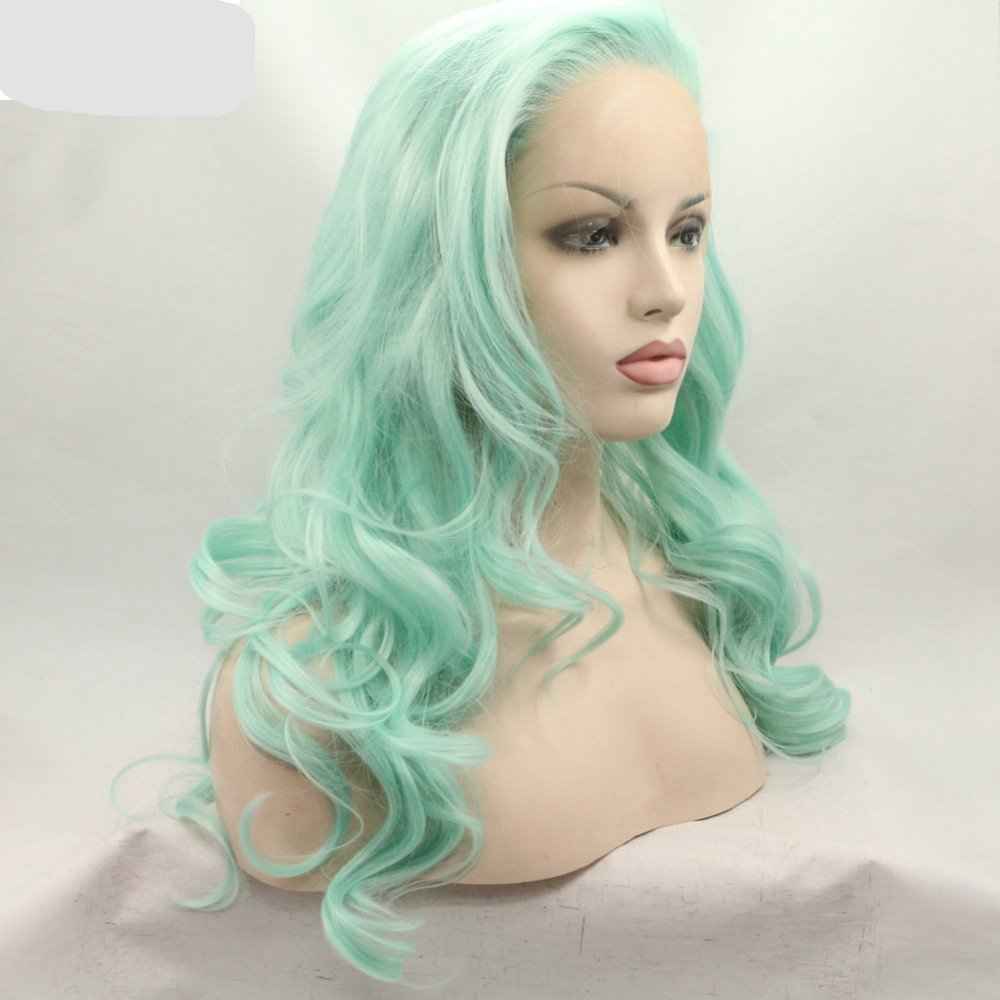 Xiweiya Mint Green Lace Wig Heat Resistant Fiber Hair Mermaid Green Blue Color Mixed Synthetic 13*3 Lace Front Wig for Women Hair Replacement Wig Half Hand Tied 24" Wig