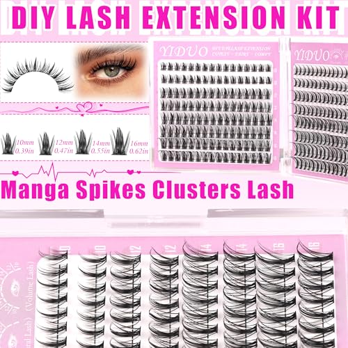 6 Styles Lash Clusters Kit 40D/60D/Volume/Manga/Spikes Portable Lash Makeup Bag Kit 10-18mm Wispy Individual Eyelash Extensions, Volume Studio Effect C/D Curl Lashes Kit with Lash Bond and Seal