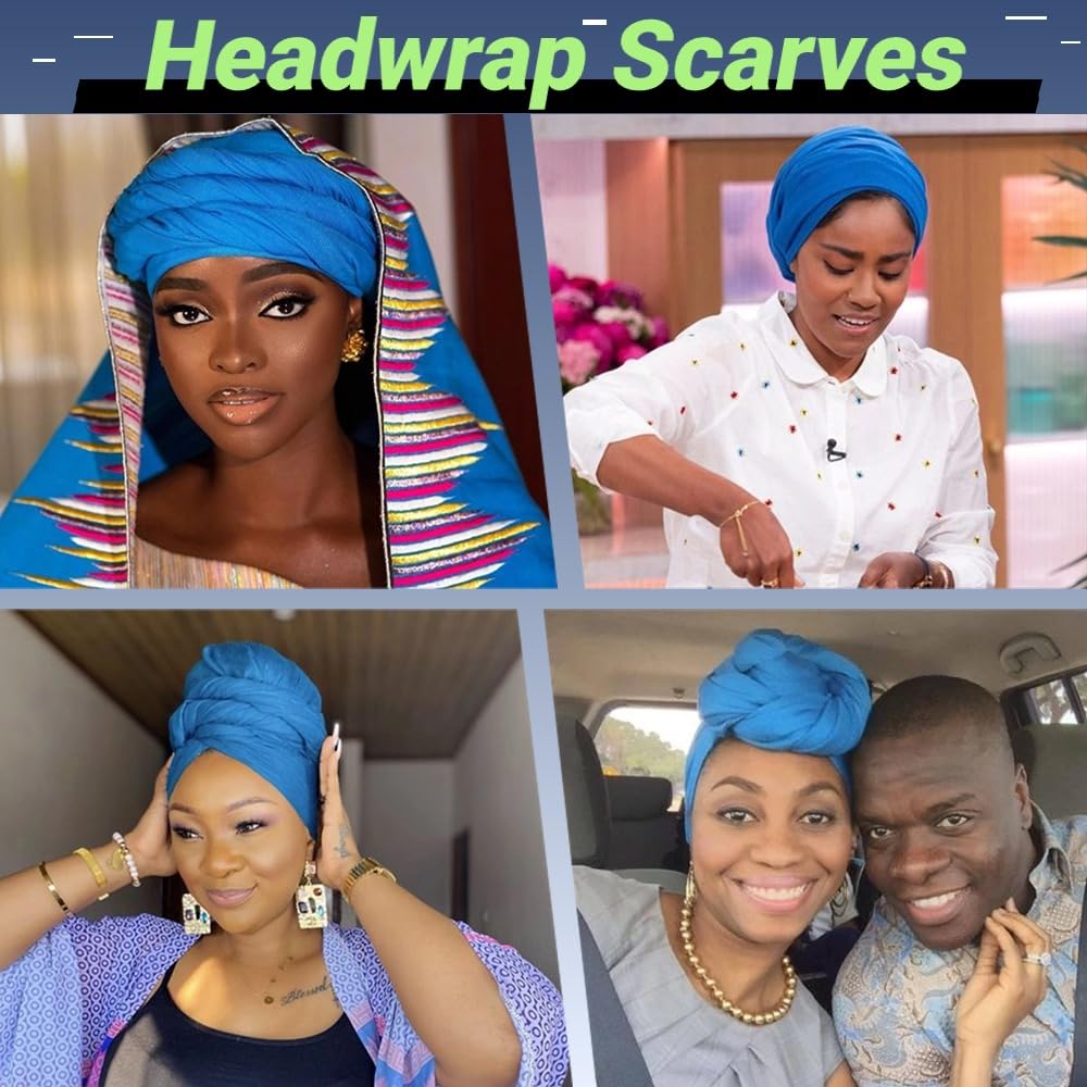 Ftoronaly Turban Head Wraps for Black Women Hair Wraps Stretch Soft Jersey Hijab Scarf Headwraps Headband Sky Blue