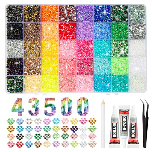 43500 Resin Rhinestones 3mm 40 Colors Flatback Gems & Glue Kit
