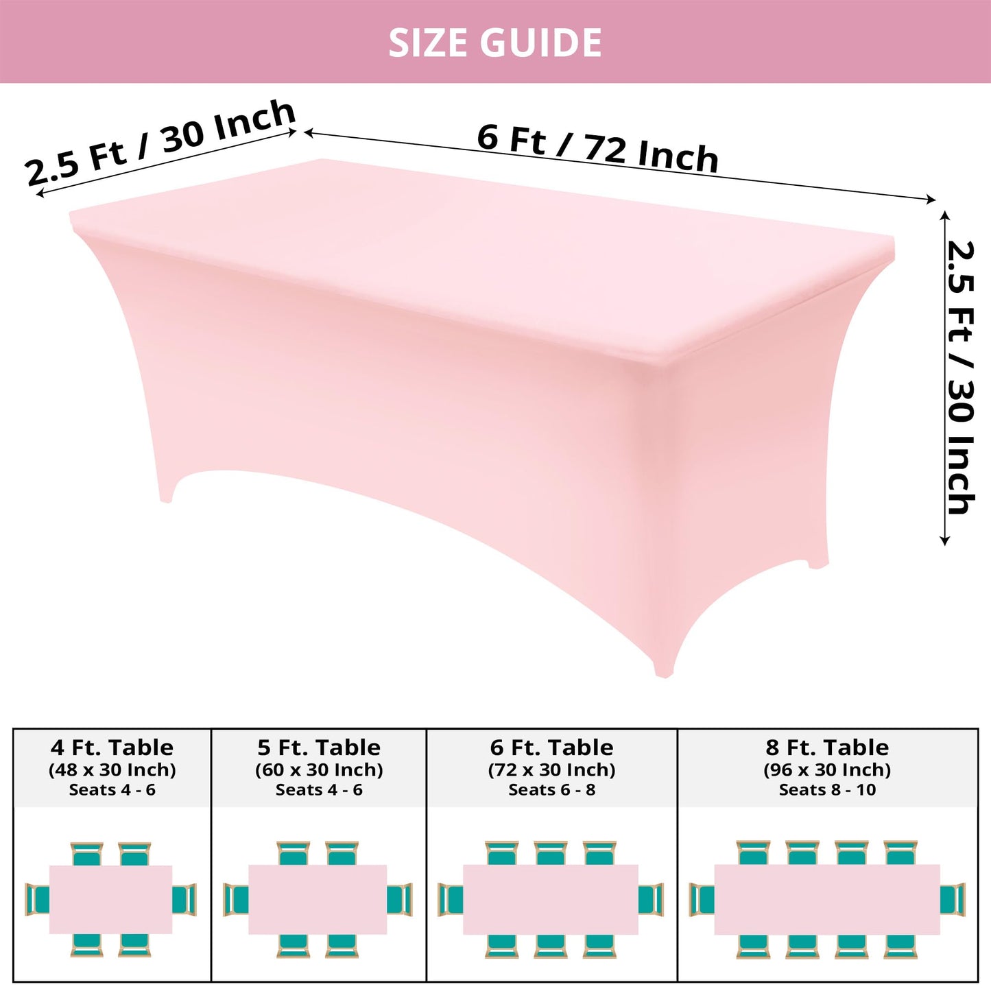 Utopia Kitchen Spandex Tablecloth 10 Pack [6FT, Pink] 190GSM Stretch Table Cloth Fitted Cover Rectangular