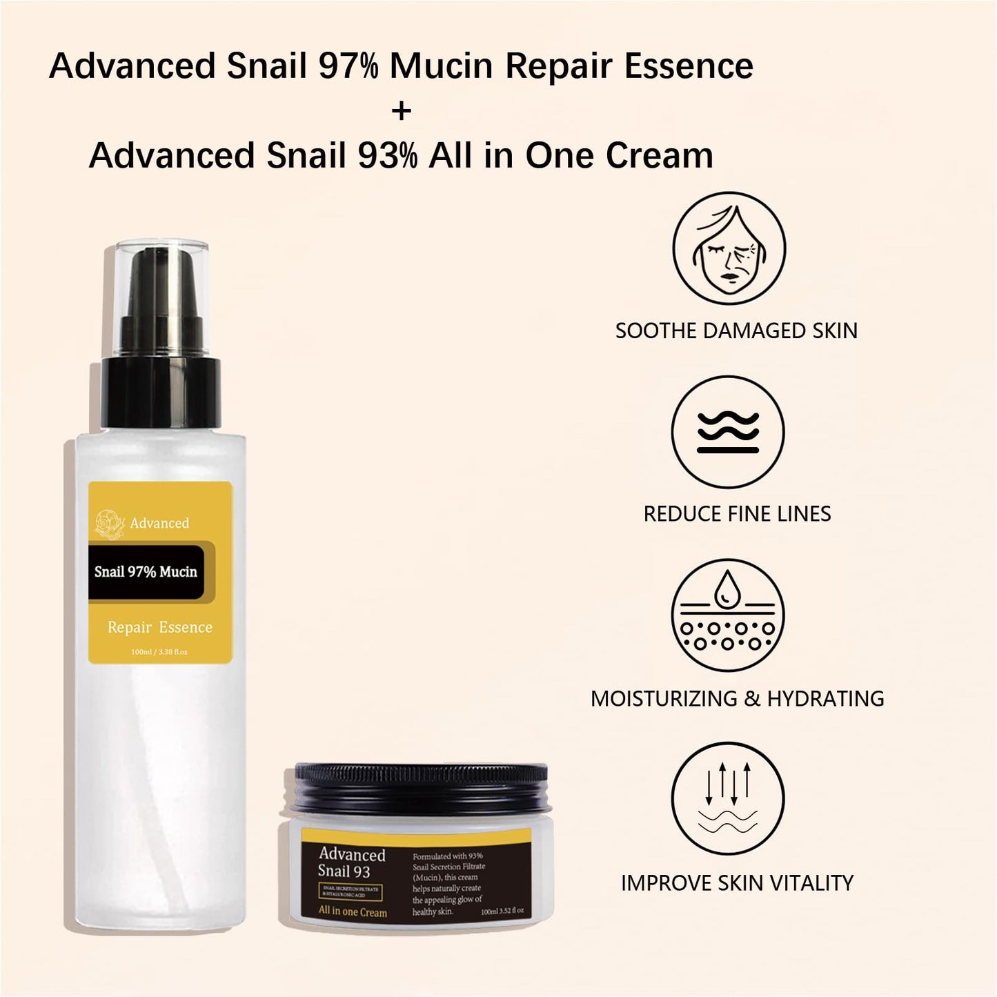 Snail Mucin Power Essence Set 3PCS, Snail Mucin Serum+Snail Mucin Moisturizer+Snail Hydrogel Eye Patch, Korean Skin Care Set for Hydrating, Dark Circles Undereye