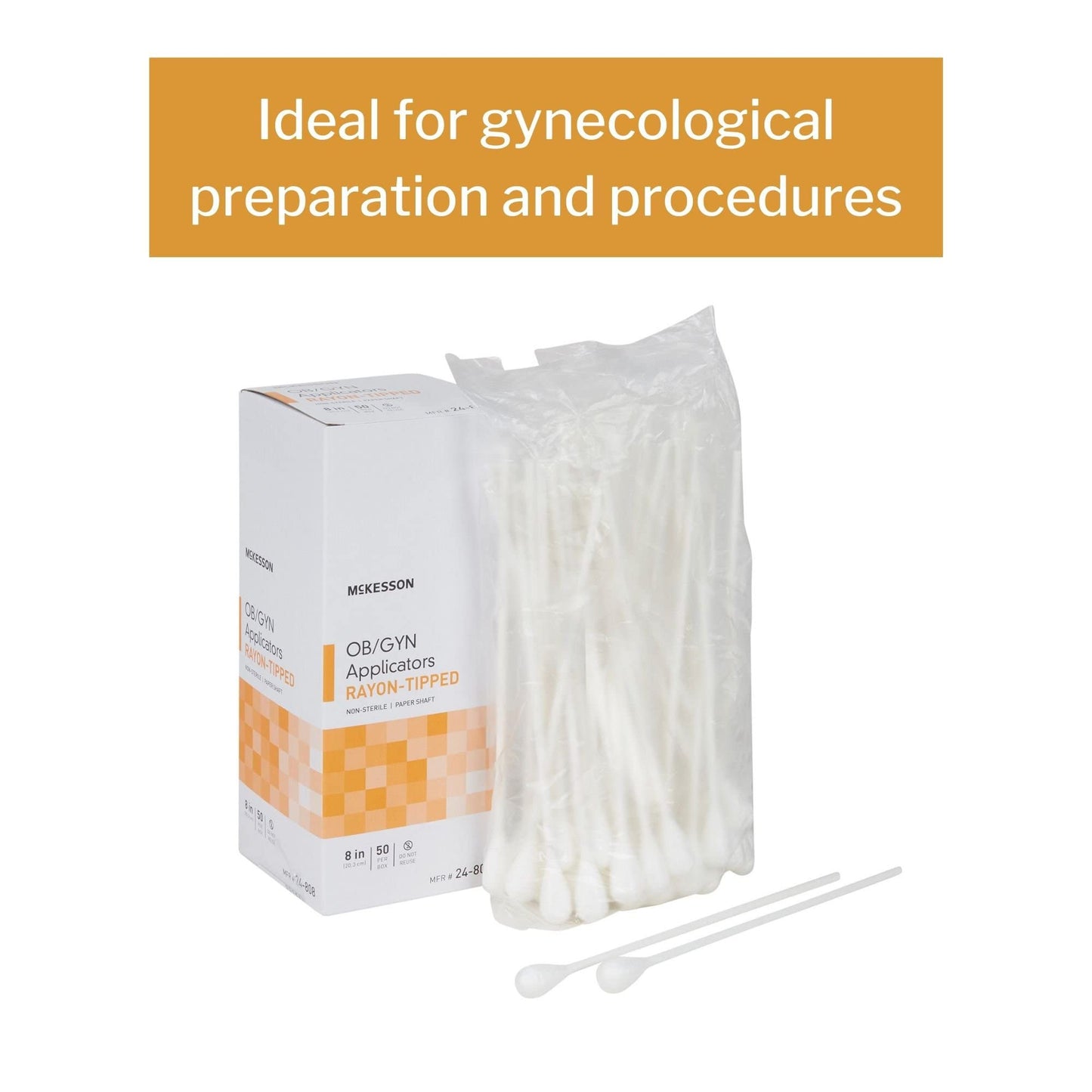 McKesson OB/GYN Applicators Rayon Tipped, Non-Sterile, 8 in, 50 Count, 2 Pack