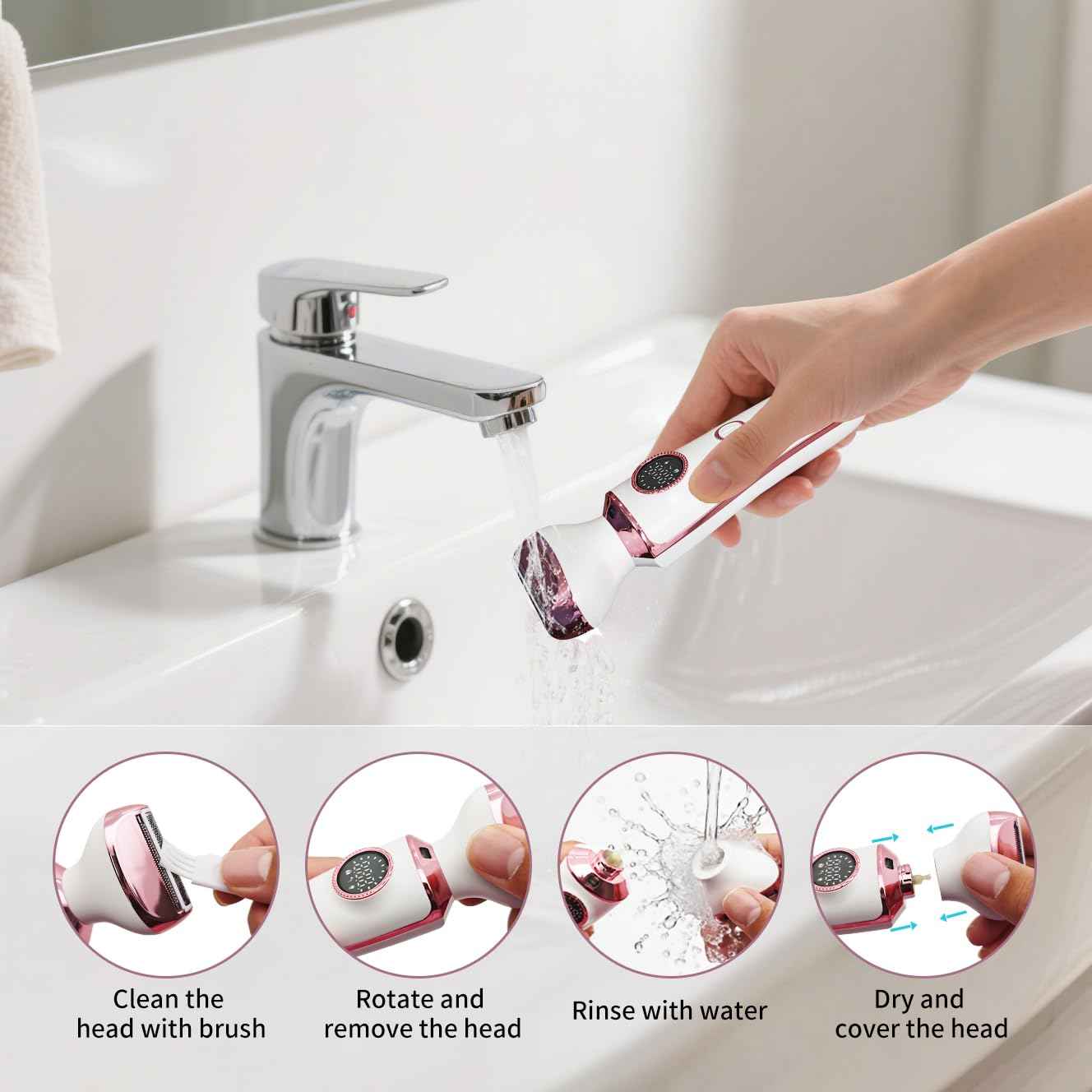 4-in-1 Electric Razor & Bikini Trimmer for Women - Rechargeable Wet/Dry Body Shaver for Face, Legs, Underarms, Pubic Hair, IPX6 Waterproof with LED Light & Travel Lock