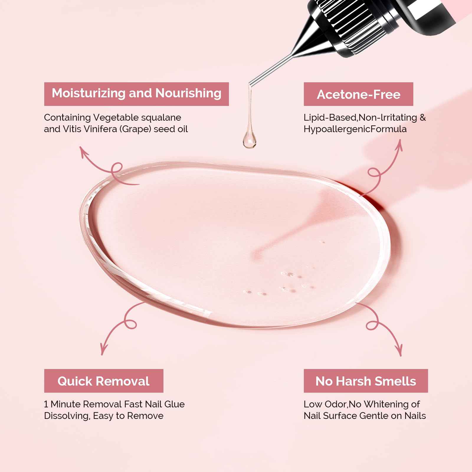 MelodySusie 30ML Nail Glue Remover for Press on Acetone Free Nail Polish Remover Multi-Functional Remover for Nails Tips Gentle Glue Remover for Gel x Nails for Home Salon