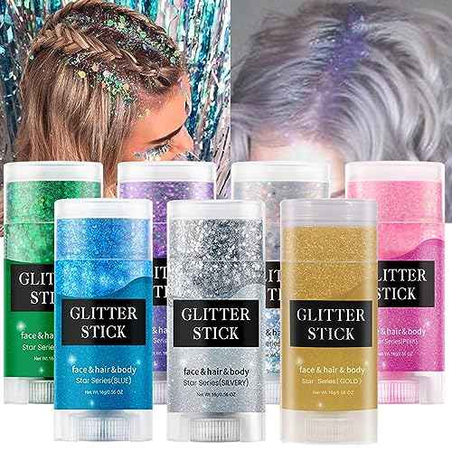 MEICOLY Gold Face Body Glitter Stick,Music Festival Accessories Outfits for Women,Hair Glitter Makeup,Mermaid Chunky Glitter Face Paint,Waterproof Sparkle Face Glitter for Country Concert