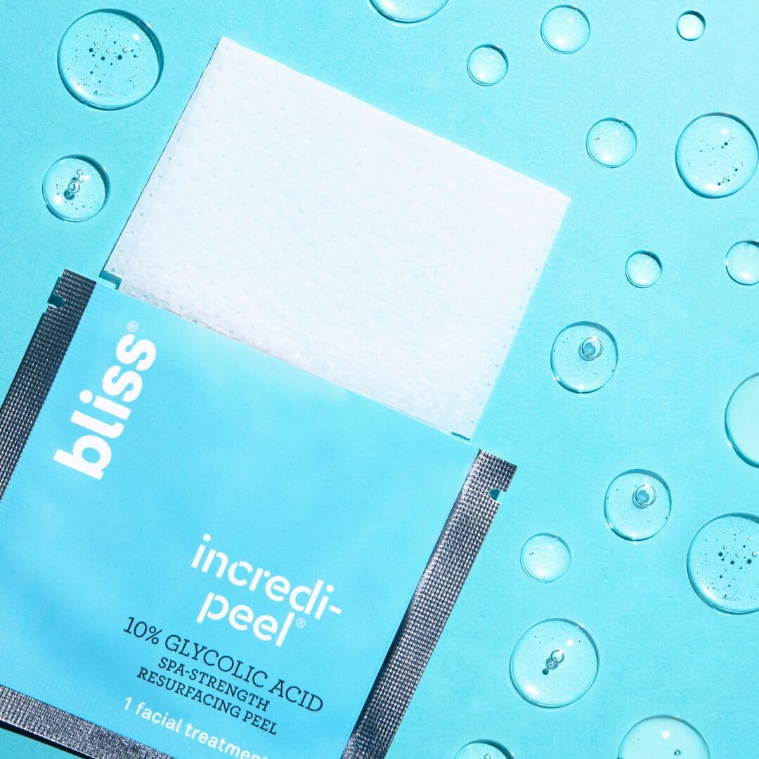 Bliss That's Incredi-Peel Glycolic Resurfacing Facial Pads - 15 ct - Single-Step Pads for Exfoliating and Brightening - Targets Fine Lines and Discoloration - Travel-Friendly - Vegan & Cruelty-Free