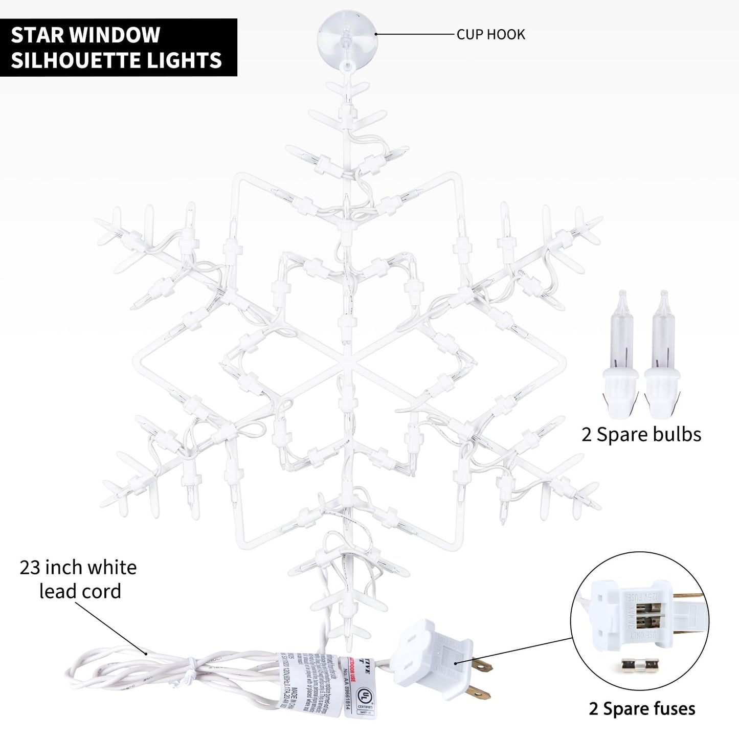 4 Pack Christmas Window Silhouette Lights Decorations, Santa Claus, Xmas Trees, Snowflake, and Star Window Silhouette with 50 Bulbs for Holiday Indoor Wall Door Glass Decorations