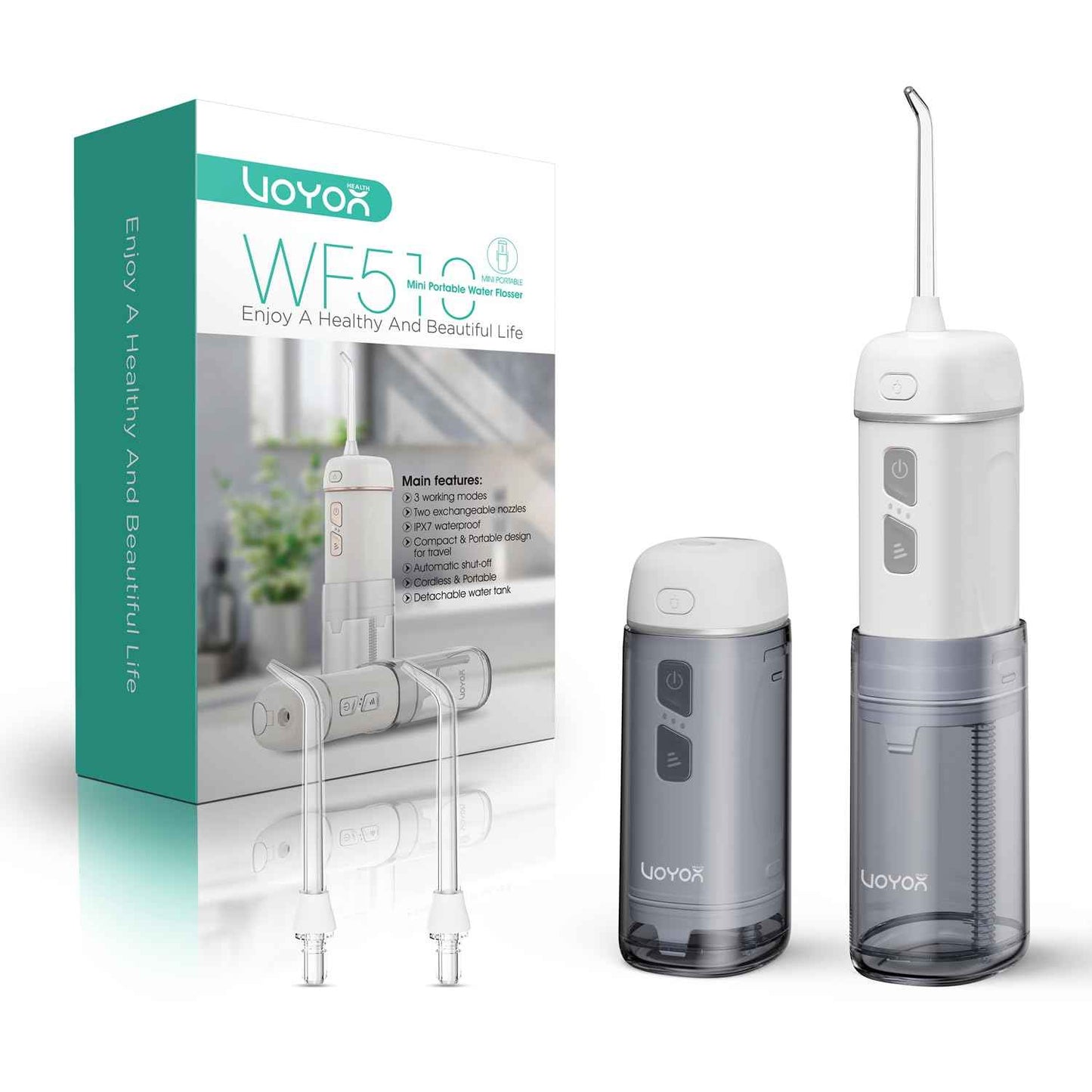 VOYOR-HEALTH Portable Water Flosser Cordless, Mini Travel Oral Irrigator with Telescopic Water Tank, IPX7 Waterproof Water Dental Flosser for Teeth Cleaning Braces & Dental Care WF510 (Silver)